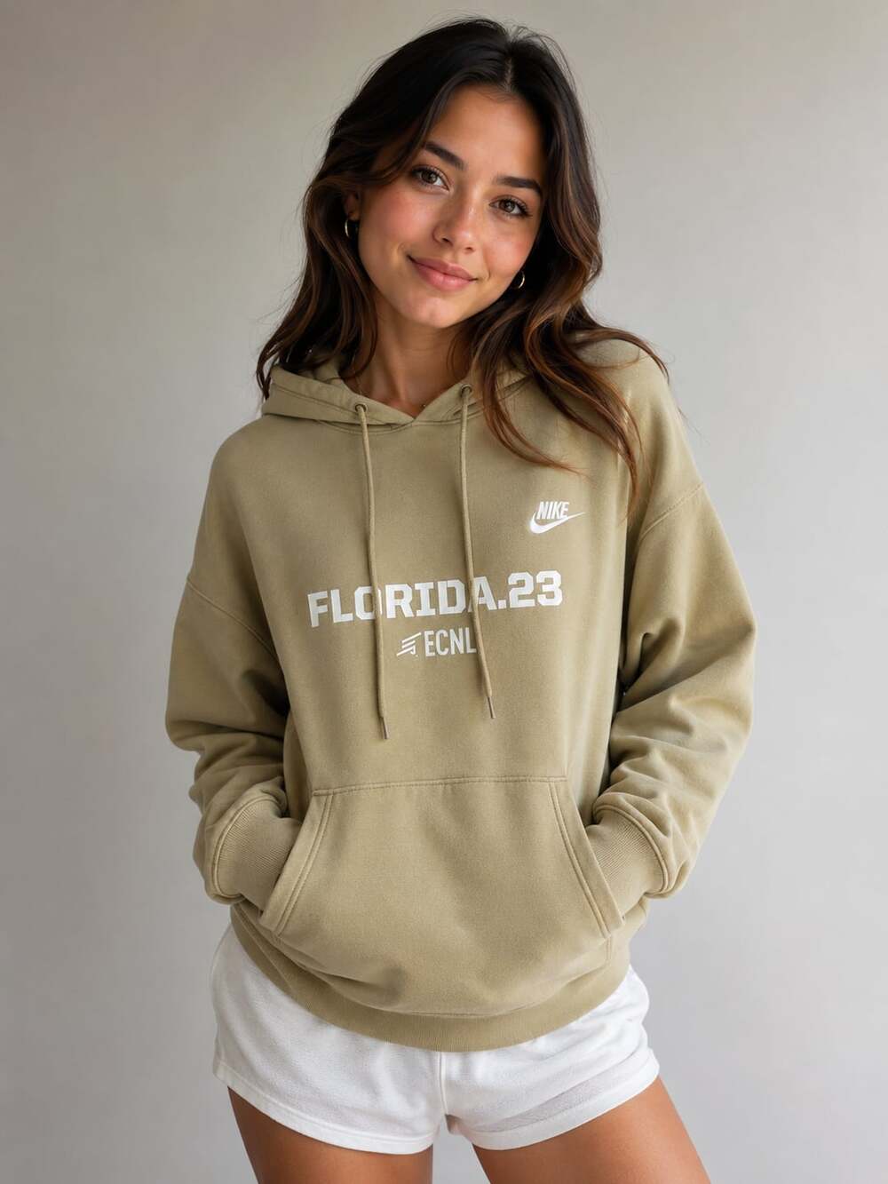 Nike Florida.23 ECNL Pullover Hoodie Size L Khaki Green Fleece Sweatshirt